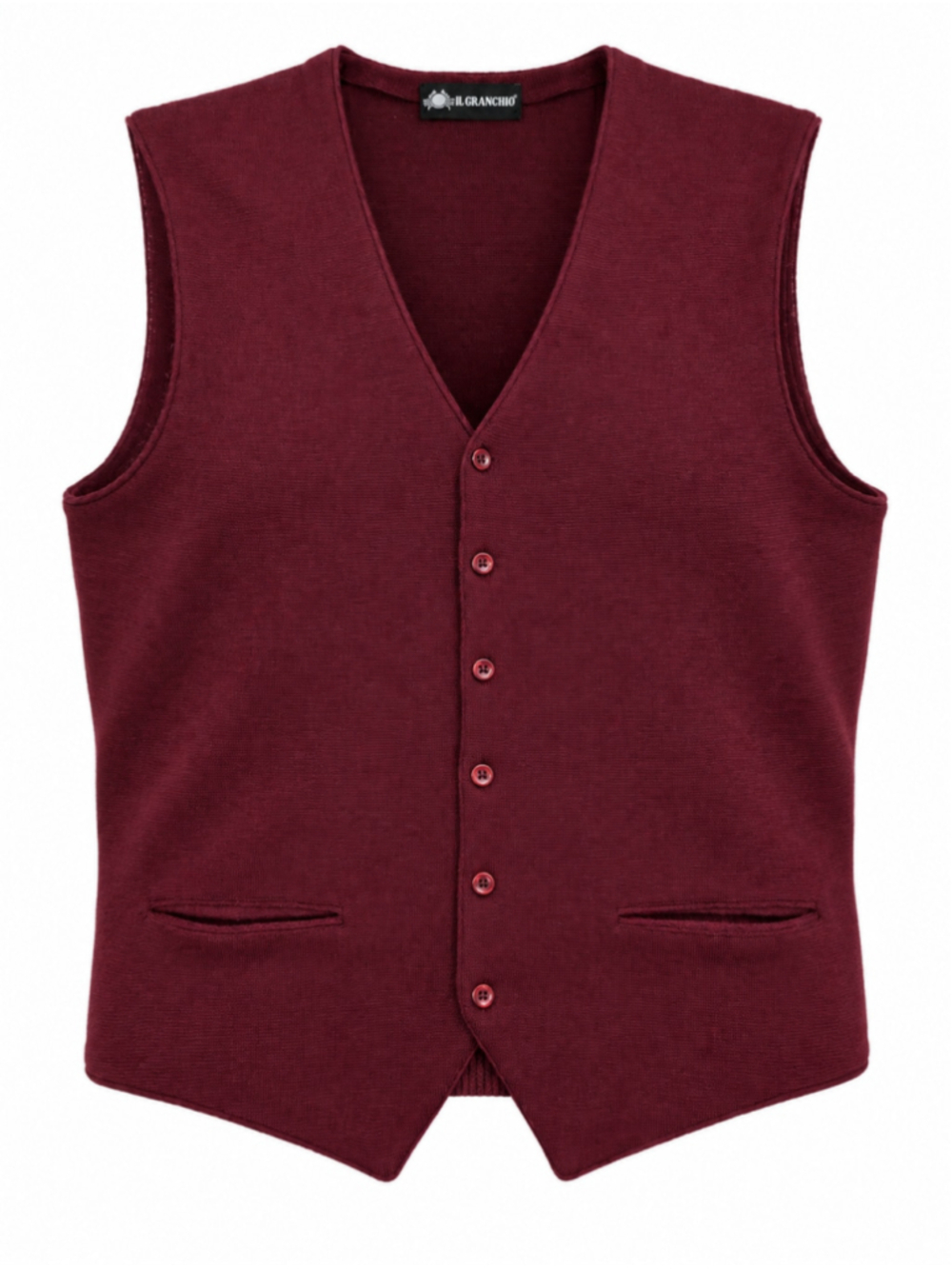 Il Granchio Wool Blend Sweater Vest 54 Burgundy Button Front Knit Waistcoat